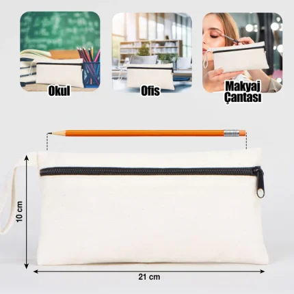 Önden Fermuarlı Bez Kalemlik 21x10 cm