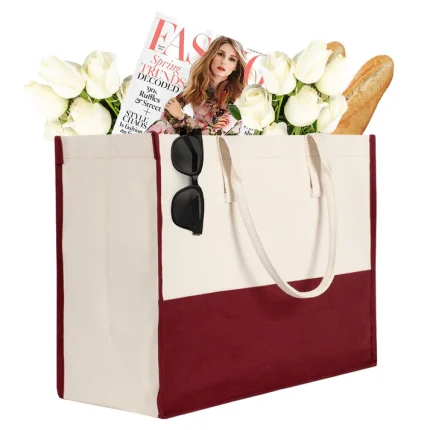 Renkli Elite Kanvas Bez Çanta – Plaj ve Market İçin Büyük Boy, 390gr Kalın Kumaş, 45x35x19 cm - Bordo