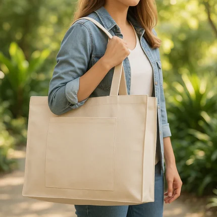 Tam Körüklü Kanvas Çanta - Ön Cepli - 45x35x10 cm-Yatay