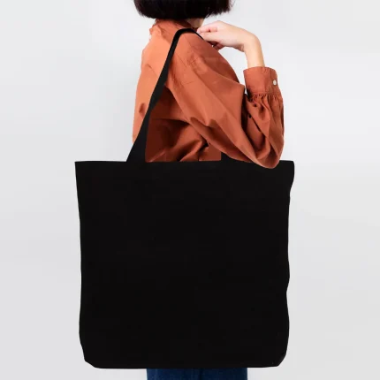 Siyah Kanvas Alışveriş & Plaj & Geniş Hacim Çanta - 48x41x10 cm İç cep Örgü Kulp